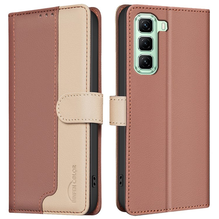 BINFEN COLOR BF33 for Infinix Hot 50 5G Leather Case Splicing Color RFID Blocking - Brown