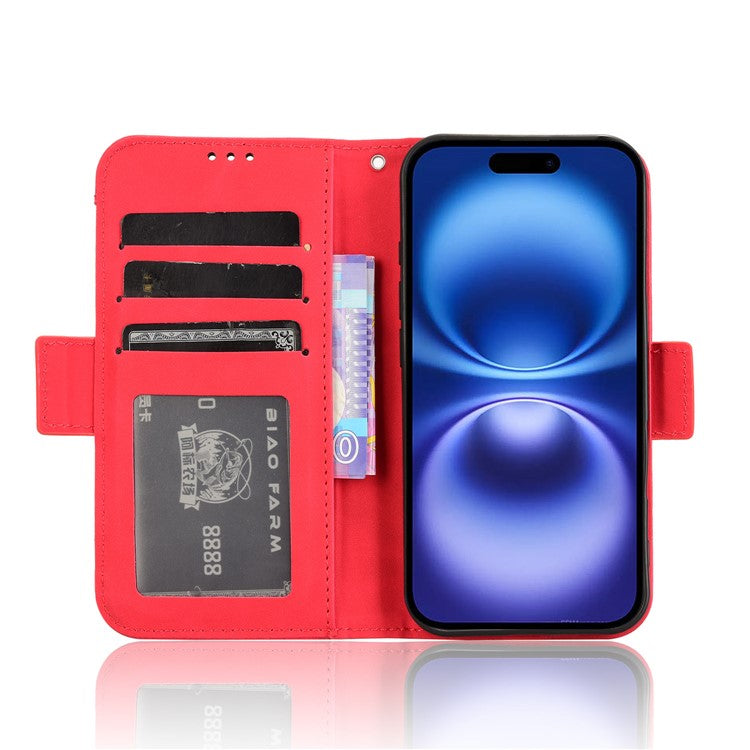 For iPhone 16 Plus Leather Case Phone Wallet Cover with Multiple Card Slots - Red