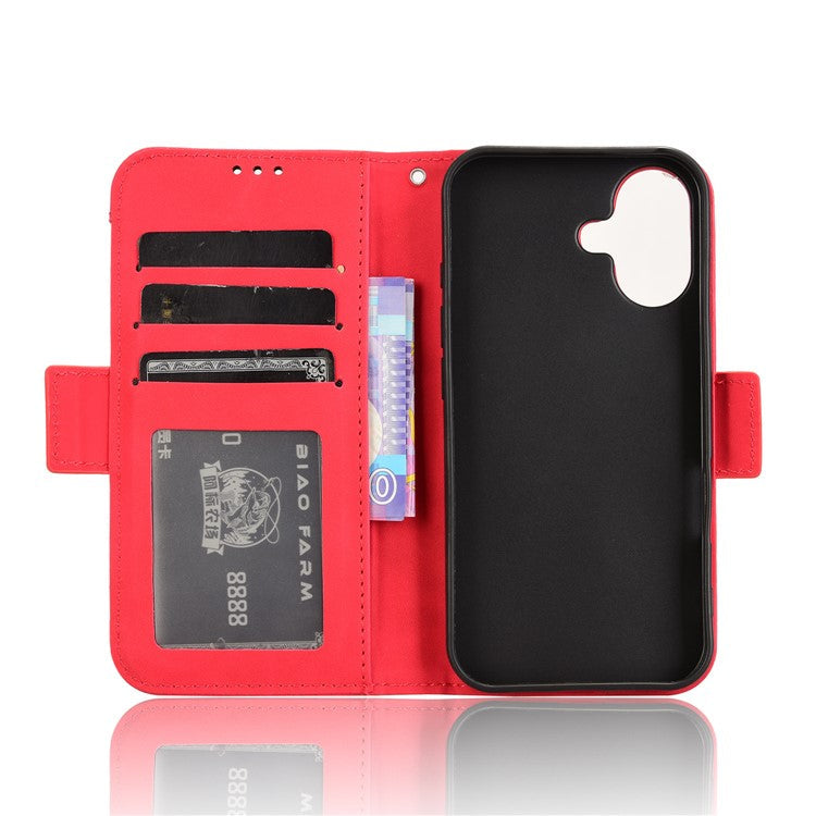 For iPhone 16 Plus Leather Case Phone Wallet Cover with Multiple Card Slots - Red