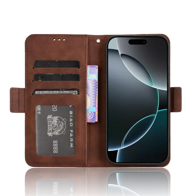 For iPhone 16 Pro Leather Case Phone Wallet Cover with Multiple Card Slots - Brown