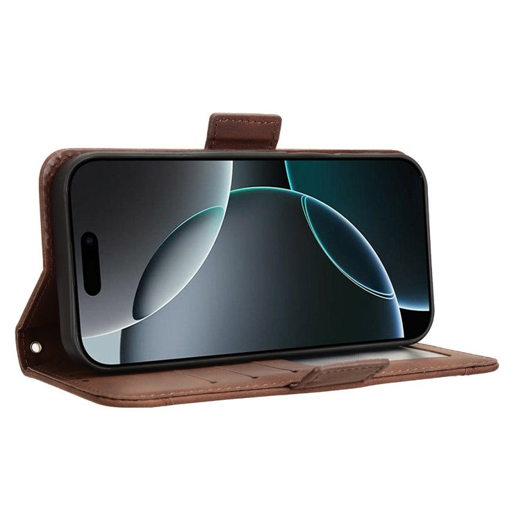 For iPhone 16 Pro Leather Case Phone Wallet Cover with Multiple Card Slots - Brown