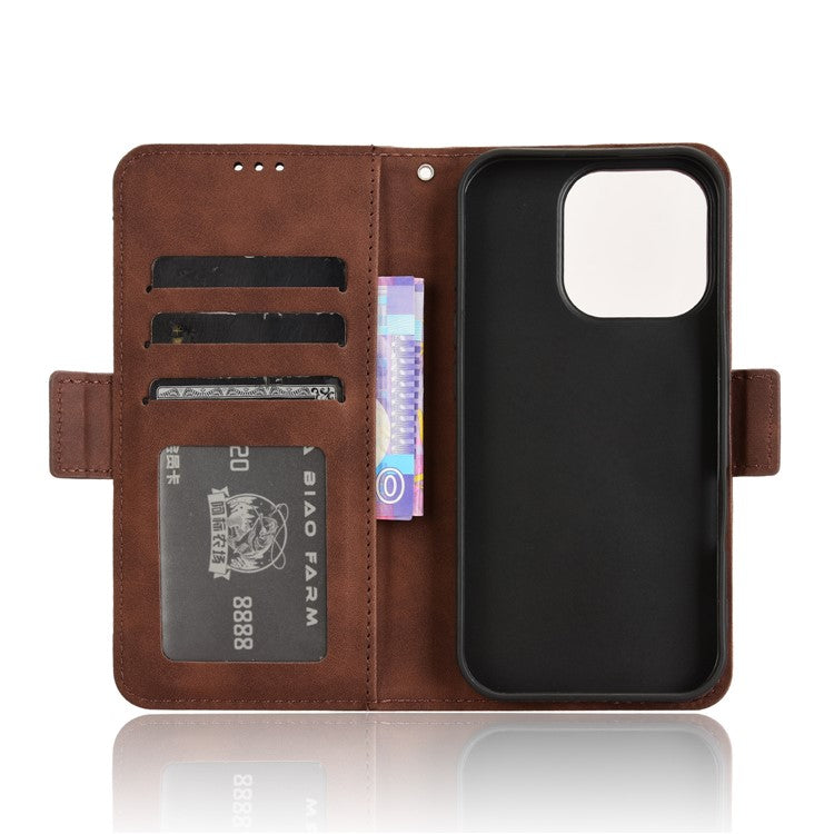 For iPhone 16 Pro Leather Case Phone Wallet Cover with Multiple Card Slots - Brown