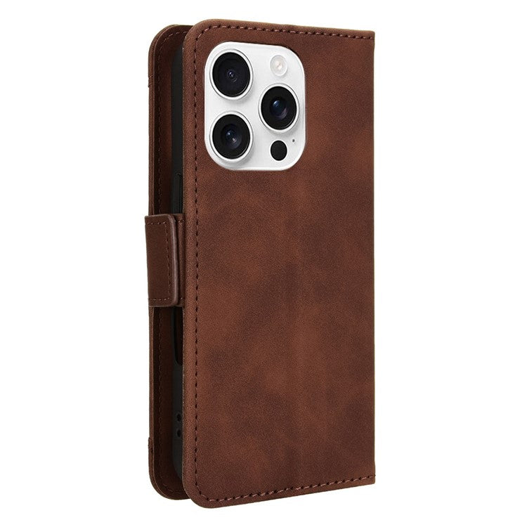 For iPhone 16 Pro Leather Case Phone Wallet Cover with Multiple Card Slots - Brown