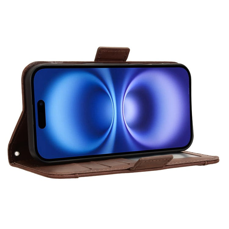 For iPhone 16 Leather Case Phone Wallet Cover with Multiple Card Slots - Brown