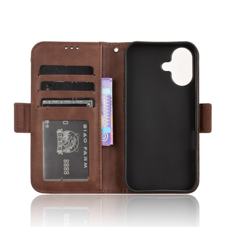 For iPhone 16 Leather Case Phone Wallet Cover with Multiple Card Slots - Brown