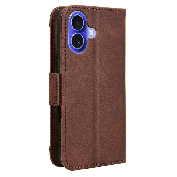 For iPhone 16 Leather Case Phone Wallet Cover with Multiple Card Slots - Brown