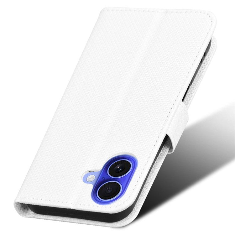 For iPhone 16 Plus Case PU Leather Diamond Texture Wallet Phone Cover - White