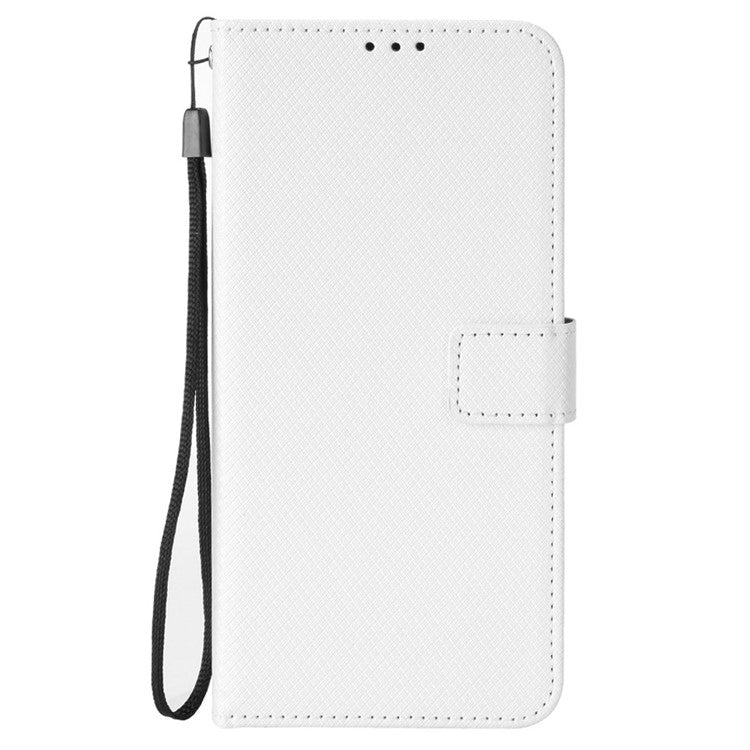 For iPhone 16 Plus Case PU Leather Diamond Texture Wallet Phone Cover - White