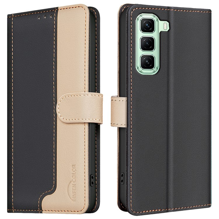 BINFEN COLOR BF33 for Infinix Hot 50 4G Leather Case Splicing Color RFID Blocking - Black