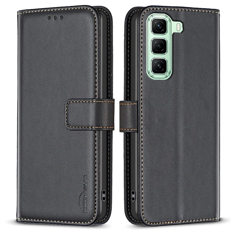 BINFEN COLOR BF17 For Infinix Hot 50 4G Case Wallet Folio Flip Leather Cover - Black