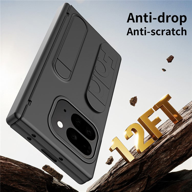 For Google Pixel 9 Pro Fold 5G Case Kickstand Wristband PC Phone Cover with Tempered Glass Film - Black