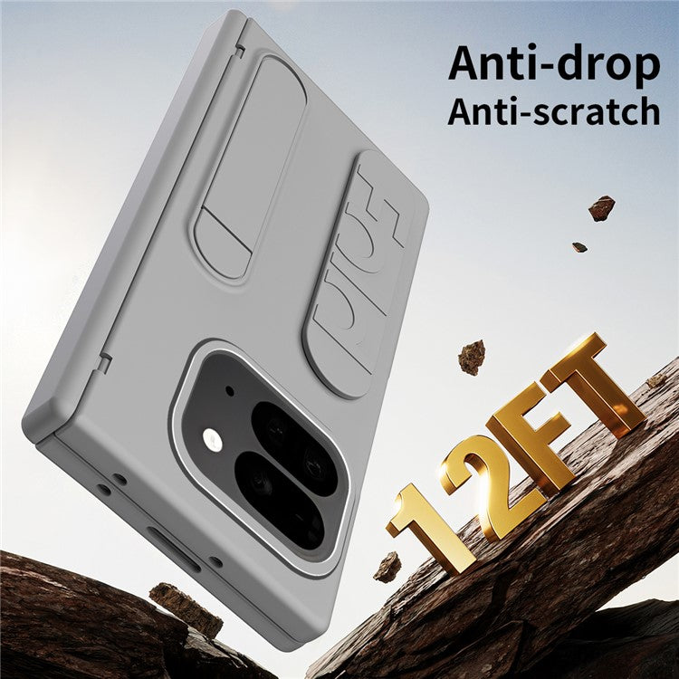 For Google Pixel 9 Pro Fold 5G Case Kickstand Wristband PC Phone Cover with Tempered Glass Film - Grey