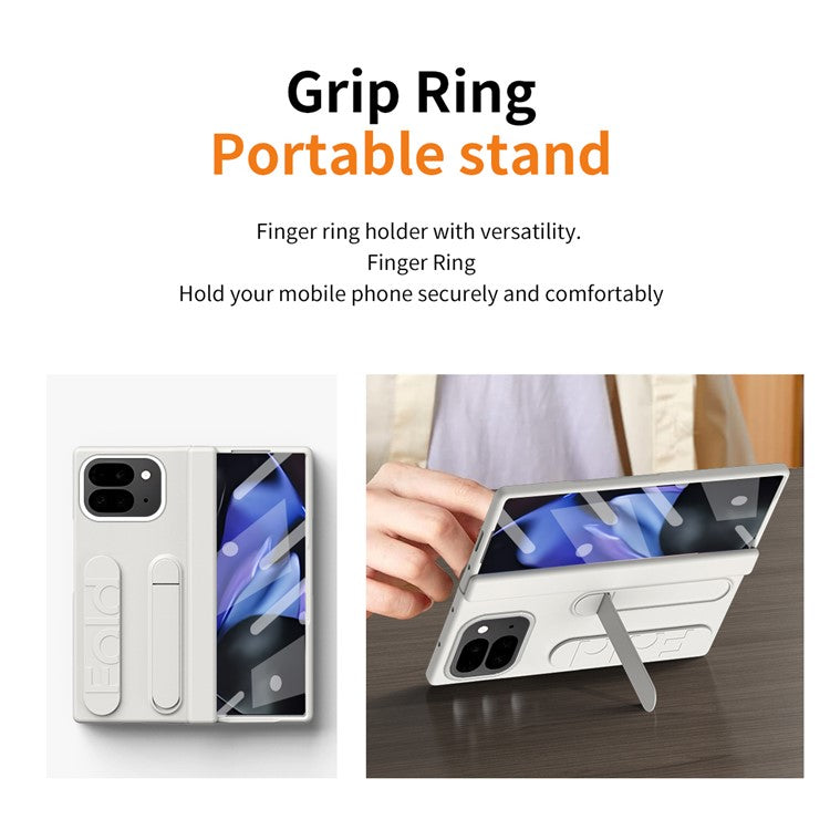 For Google Pixel 9 Pro Fold 5G Case Kickstand Wristband PC Phone Cover with Tempered Glass Film - White