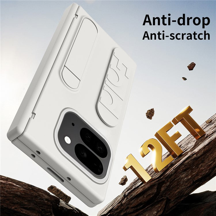 For Google Pixel 9 Pro Fold 5G Case Kickstand Wristband PC Phone Cover with Tempered Glass Film - White