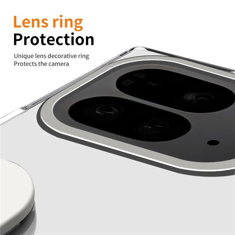 For Google Pixel 9 Pro Fold 5G Case Kickstand Wristband PC Phone Cover with Tempered Glass Film - Transparent