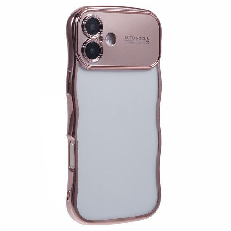 For iPhone 16 Plus Case Electroplating Curly Frame TPU Clear Phone Cover - Rose Pink