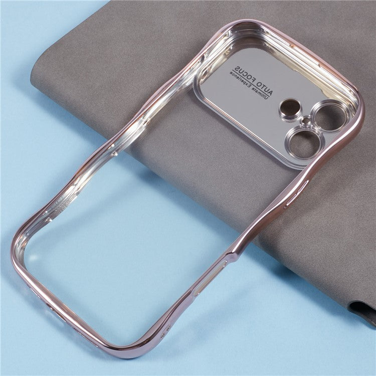 For iPhone 16 Plus Case Electroplating Curly Frame TPU Clear Phone Cover - Rose Pink