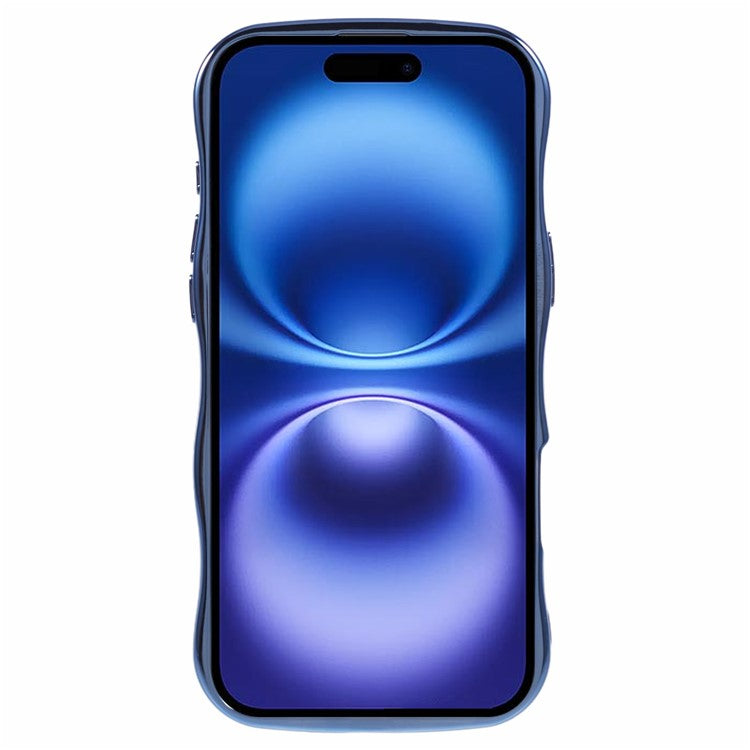 For iPhone 16 Plus Case Electroplating Curly Frame TPU Clear Phone Cover - Blue