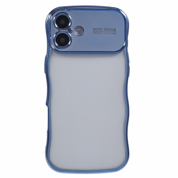 For iPhone 16 Plus Case Electroplating Curly Frame TPU Clear Phone Cover - Blue