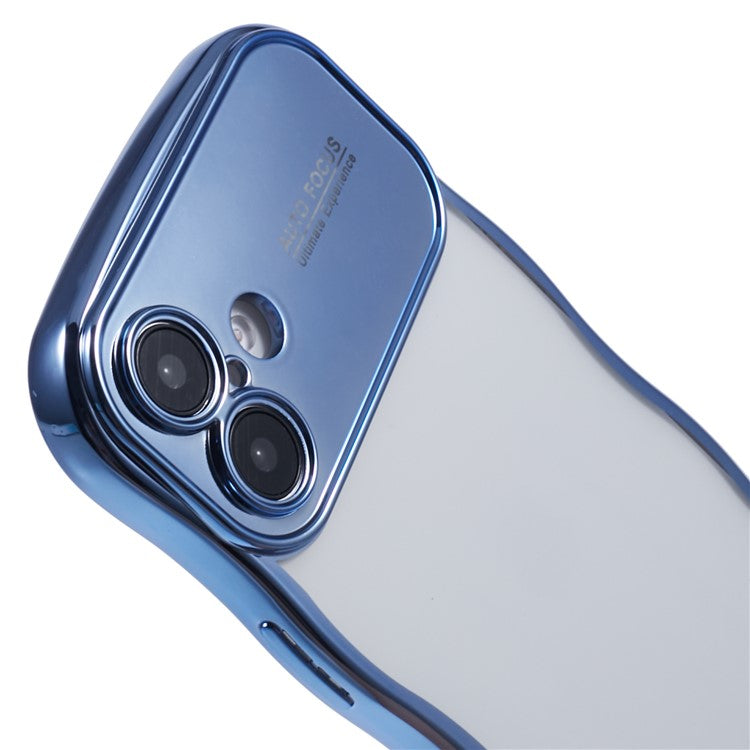 For iPhone 16 Plus Case Electroplating Curly Frame TPU Clear Phone Cover - Blue