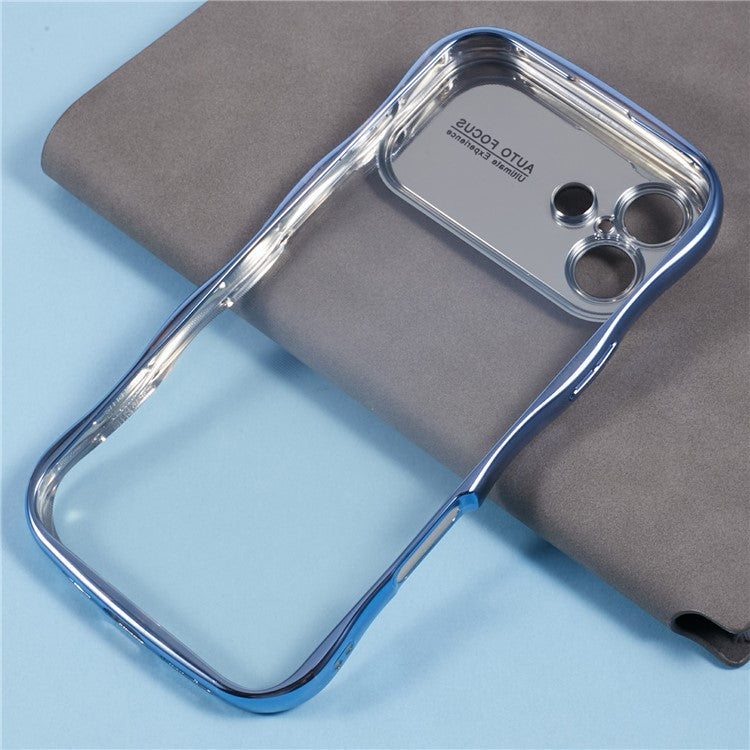 For iPhone 16 Plus Case Electroplating Curly Frame TPU Clear Phone Cover - Blue