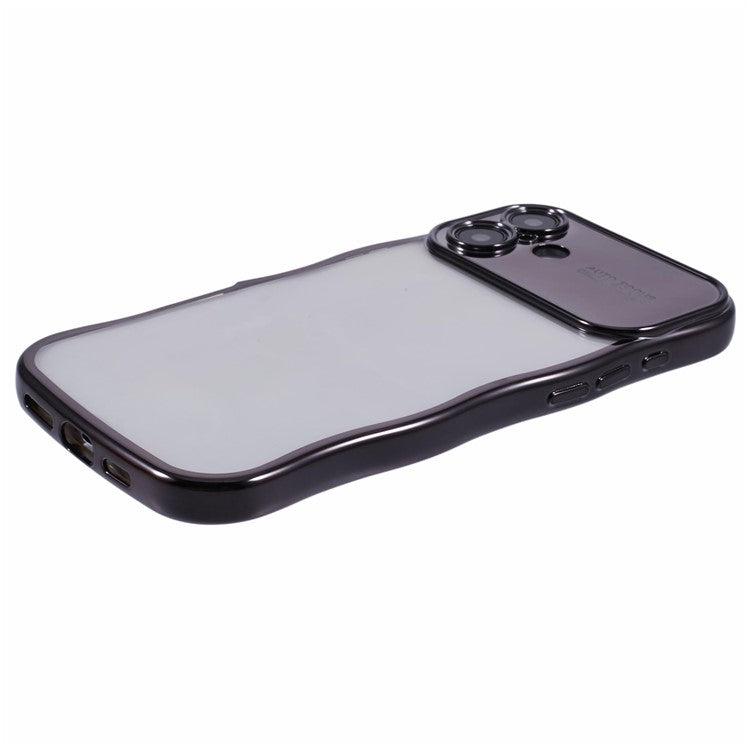 For iPhone 16 Case Electroplating Curly Frame TPU Clear Phone Cover - Black