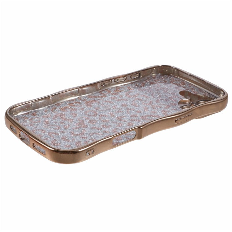 For iPhone 16 Plus Case Curly Frame TPU Phone Cover Leopard Print Glitter - Gold
