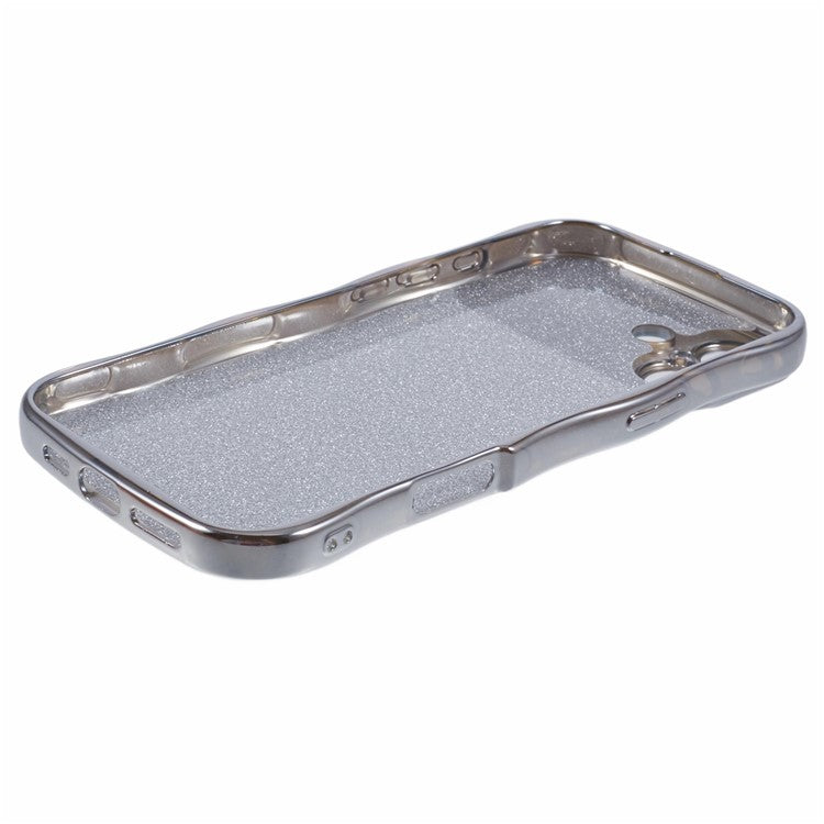 For iPhone 16 Plus Case Electroplating Curly Frame TPU Glitter Phone Cover Large Window - Silver