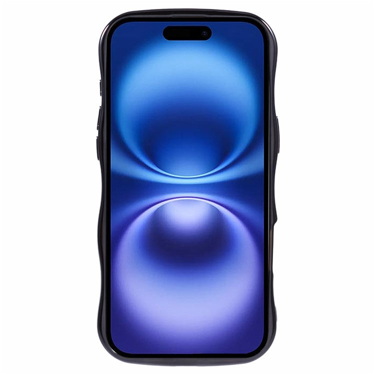 For iPhone 16 Case Electroplating Curly Frame TPU Glitter Phone Cover Large Window - Black