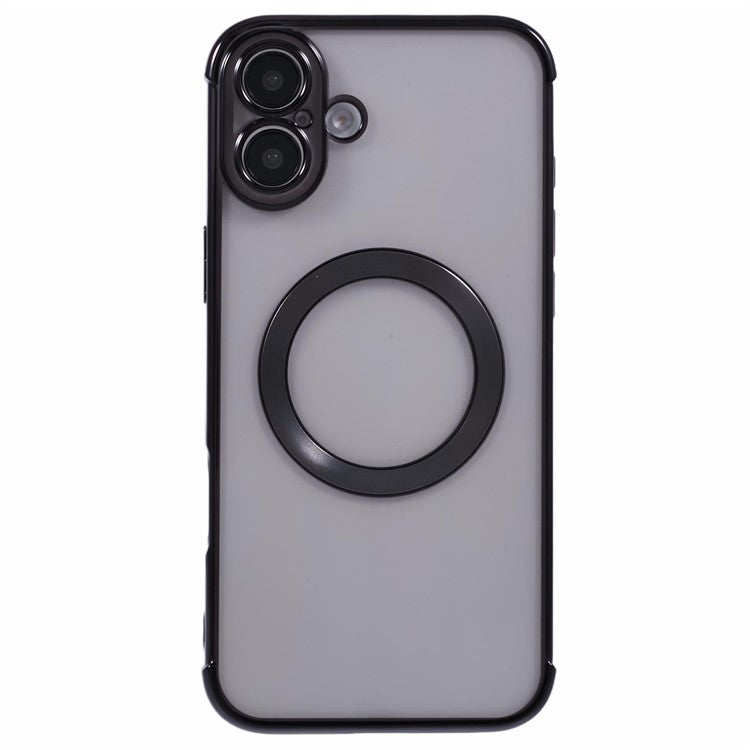 For iPhone 16 Case Compatible with MagSafe Electroplating TPU Clear Phone Cover - Black