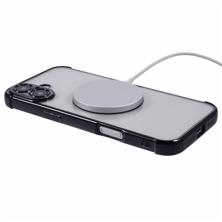 For iPhone 16 Case Compatible with MagSafe Electroplating TPU Clear Phone Cover - Black