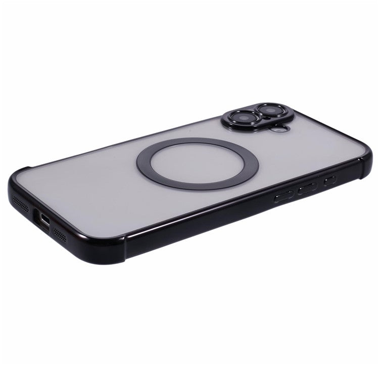 For iPhone 16 Case Compatible with MagSafe Electroplating TPU Clear Phone Cover - Black