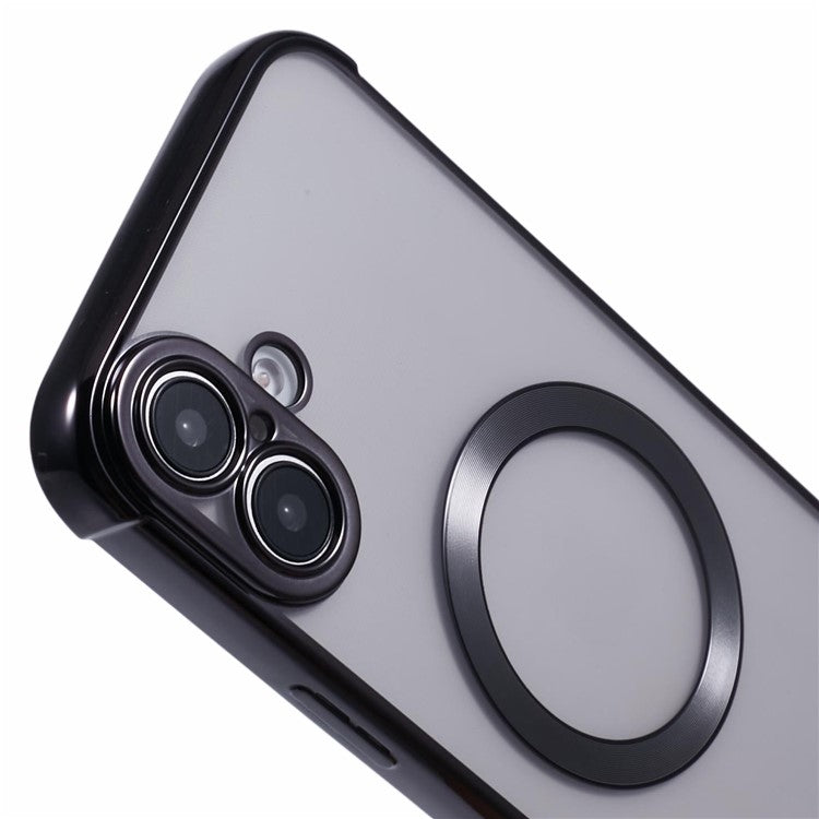 For iPhone 16 Case Compatible with MagSafe Electroplating TPU Clear Phone Cover - Black