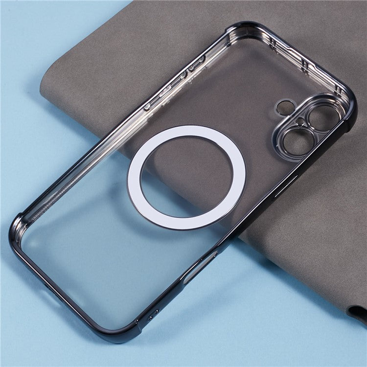 For iPhone 16 Case Compatible with MagSafe Electroplating TPU Clear Phone Cover - Black