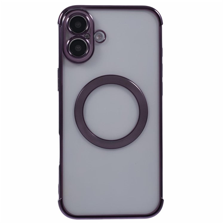 For iPhone 16 Case Compatible with MagSafe Electroplating TPU Clear Phone Cover - Dark Purple