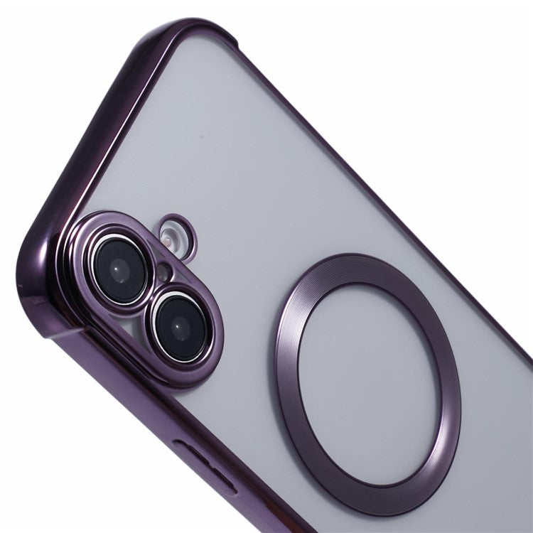 For iPhone 16 Case Compatible with MagSafe Electroplating TPU Clear Phone Cover - Dark Purple