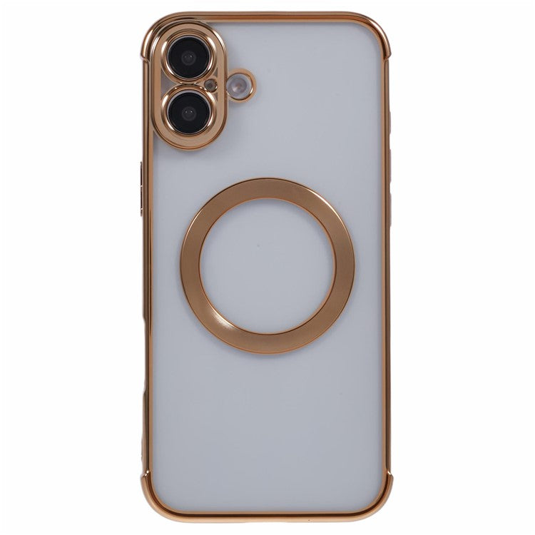 For iPhone 16 Case Compatible with MagSafe Electroplating TPU Clear Phone Cover - Gold