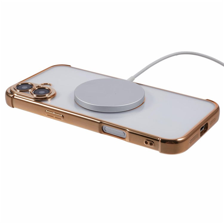 For iPhone 16 Case Compatible with MagSafe Electroplating TPU Clear Phone Cover - Gold