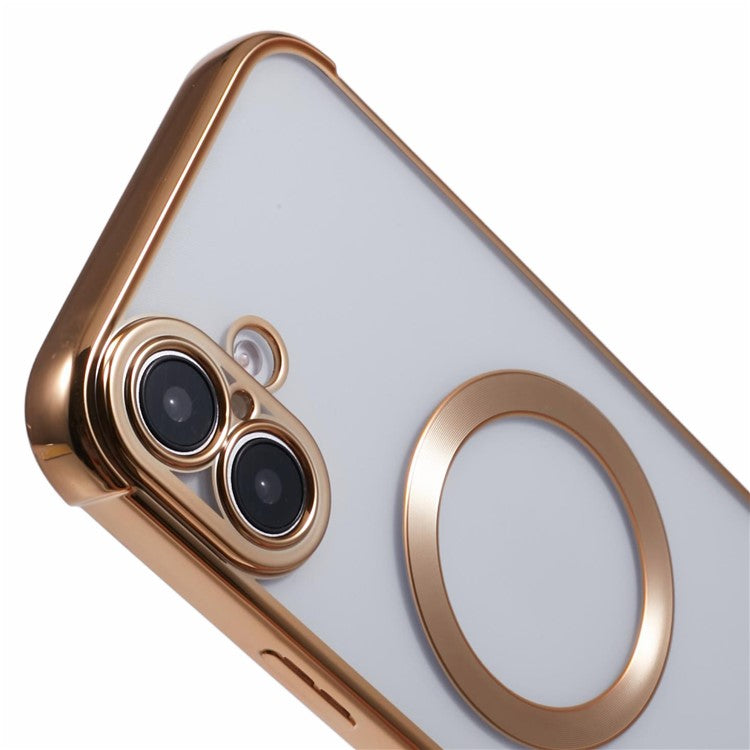 For iPhone 16 Case Compatible with MagSafe Electroplating TPU Clear Phone Cover - Gold