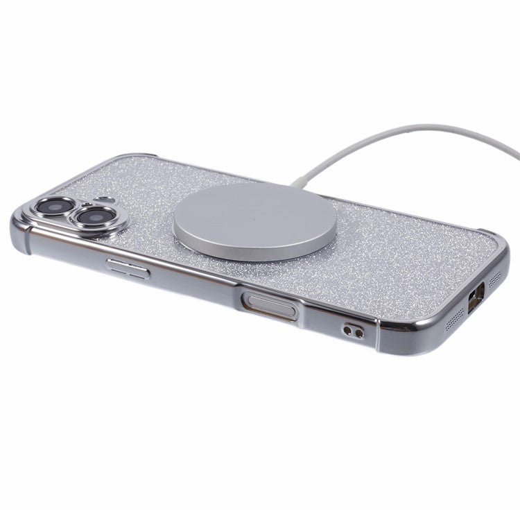 For iPhone 16 Plus Case Electroplating Glitter TPU Clear Phone Cover Compatible with MagSafe - Silver