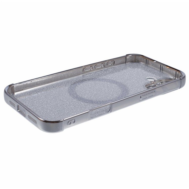 For iPhone 16 Plus Case Electroplating Glitter TPU Clear Phone Cover Compatible with MagSafe - Silver