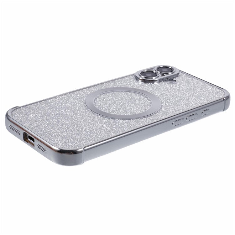 For iPhone 16 Plus Case Electroplating Glitter TPU Clear Phone Cover Compatible with MagSafe - Silver