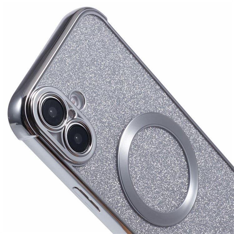 For iPhone 16 Plus Case Electroplating Glitter TPU Clear Phone Cover Compatible with MagSafe - Silver