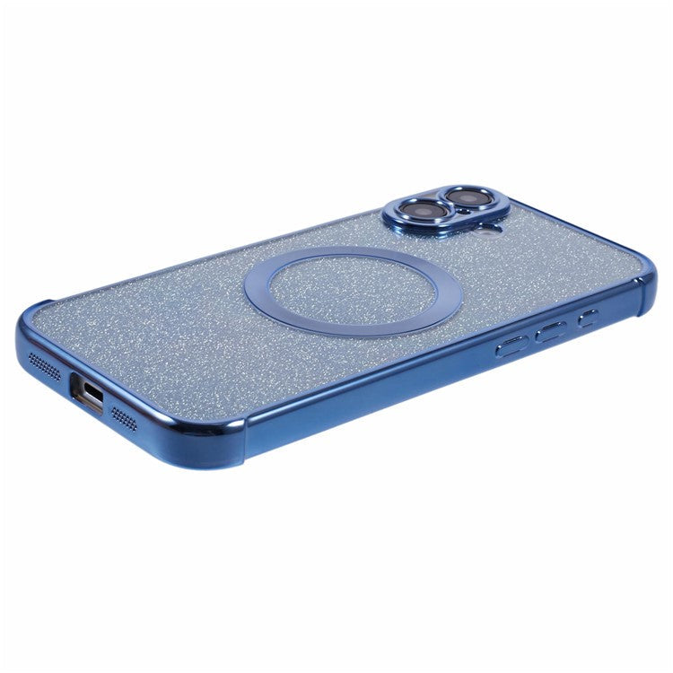 For iPhone 16 Plus Case Electroplating Glitter TPU Clear Phone Cover Compatible with MagSafe - Blue
