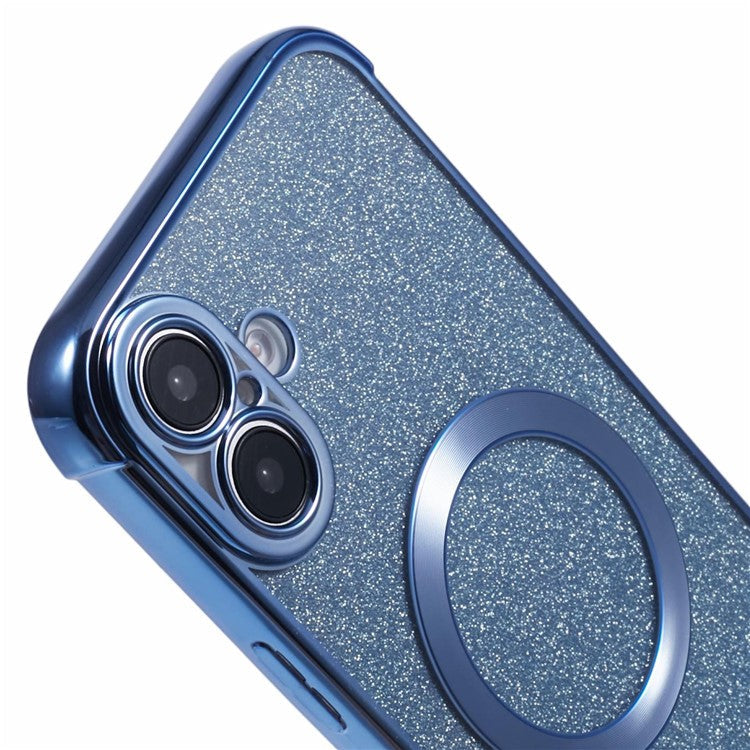 For iPhone 16 Plus Case Electroplating Glitter TPU Clear Phone Cover Compatible with MagSafe - Blue