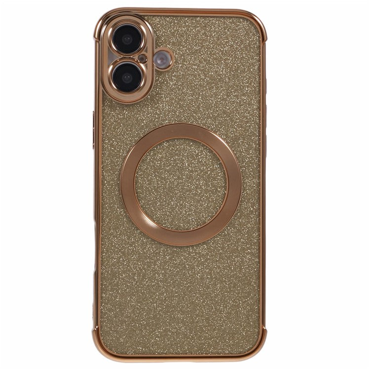 For iPhone 16 Case Electroplating Glitter TPU Clear Phone Cover Compatible with MagSafe - Gold