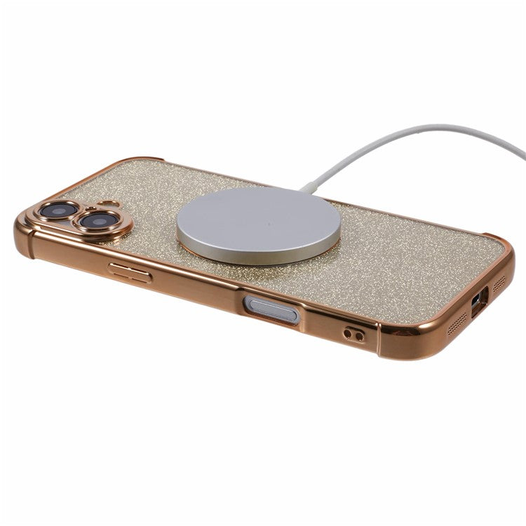 For iPhone 16 Case Electroplating Glitter TPU Clear Phone Cover Compatible with MagSafe - Gold