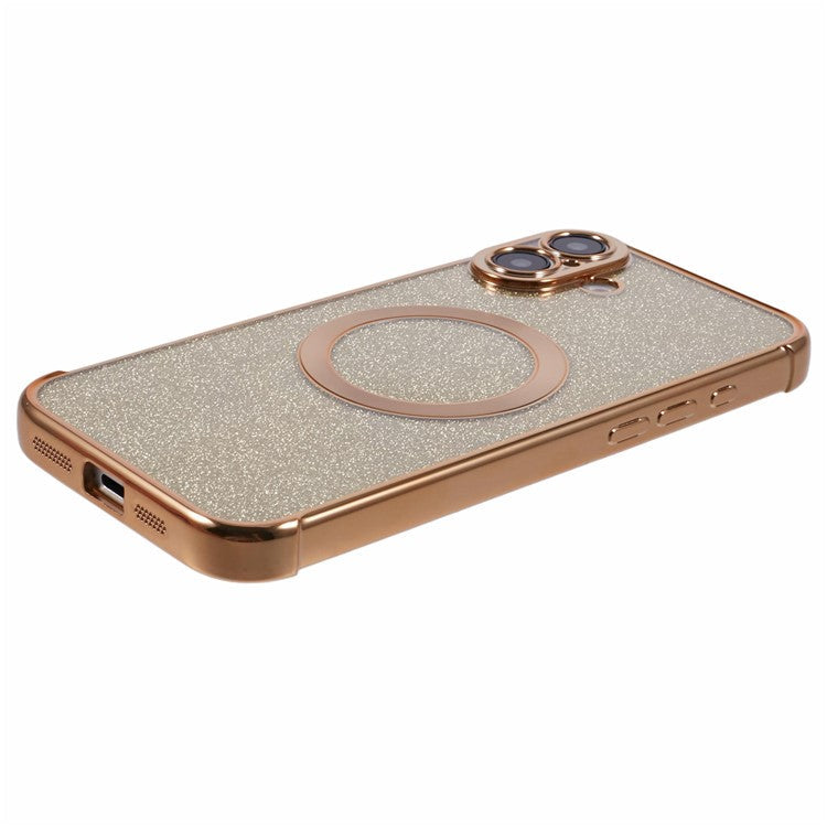 For iPhone 16 Case Electroplating Glitter TPU Clear Phone Cover Compatible with MagSafe - Gold