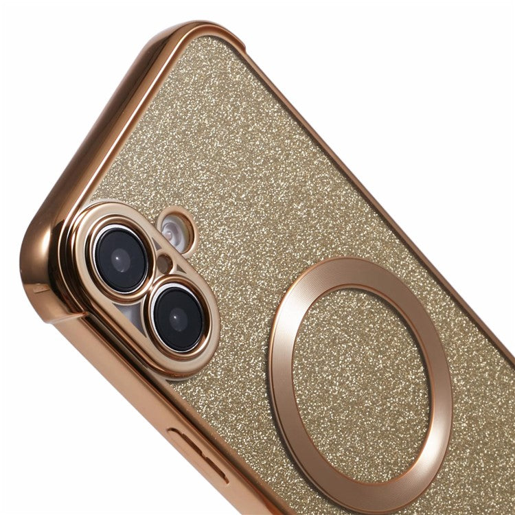 For iPhone 16 Case Electroplating Glitter TPU Clear Phone Cover Compatible with MagSafe - Gold