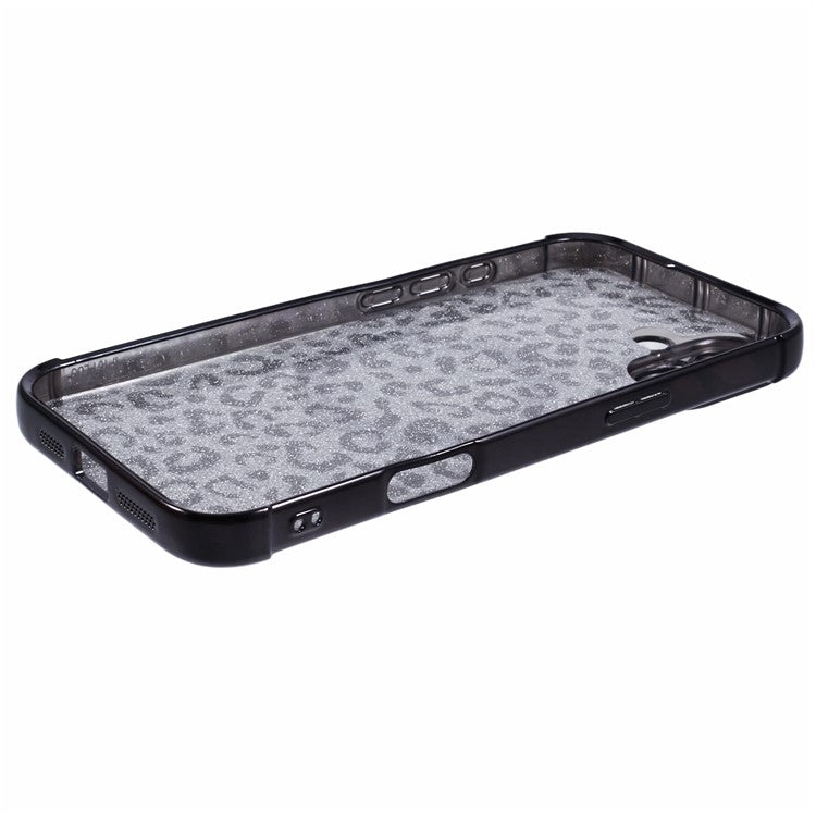 For iPhone 16 Case Compatible with MagSafe Sparkly Leopard Print Clear TPU Phone Cover - Black